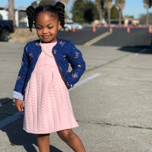 Pink Dress with embroidered hearts 1/4 sleeves.